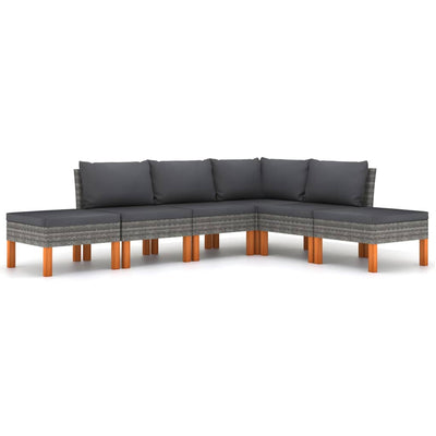 6 Piece Garden Lounge Set with Cushions Poly Rattan Grey Payday Deals