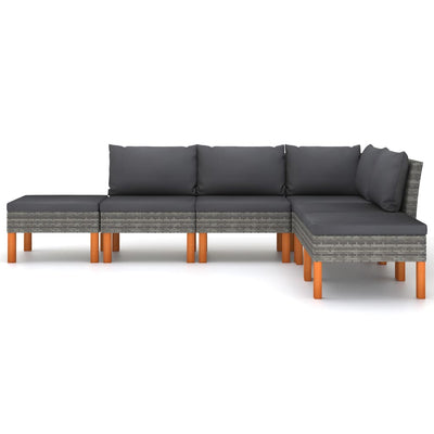 6 Piece Garden Lounge Set with Cushions Poly Rattan Grey Payday Deals