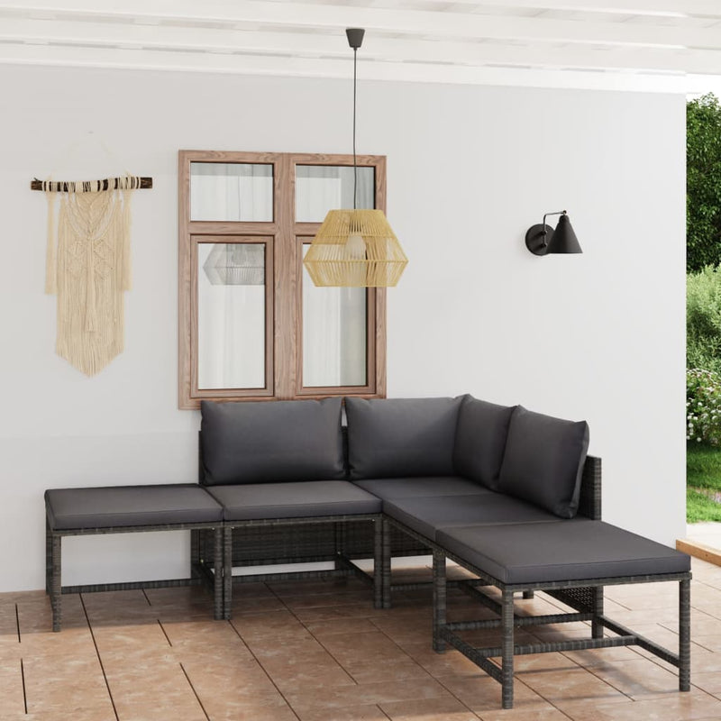 6 Piece Garden Lounge Set with Cushions Poly Rattan Grey Payday Deals