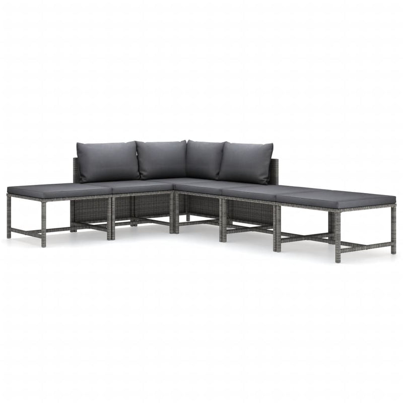 6 Piece Garden Lounge Set with Cushions Poly Rattan Grey Payday Deals