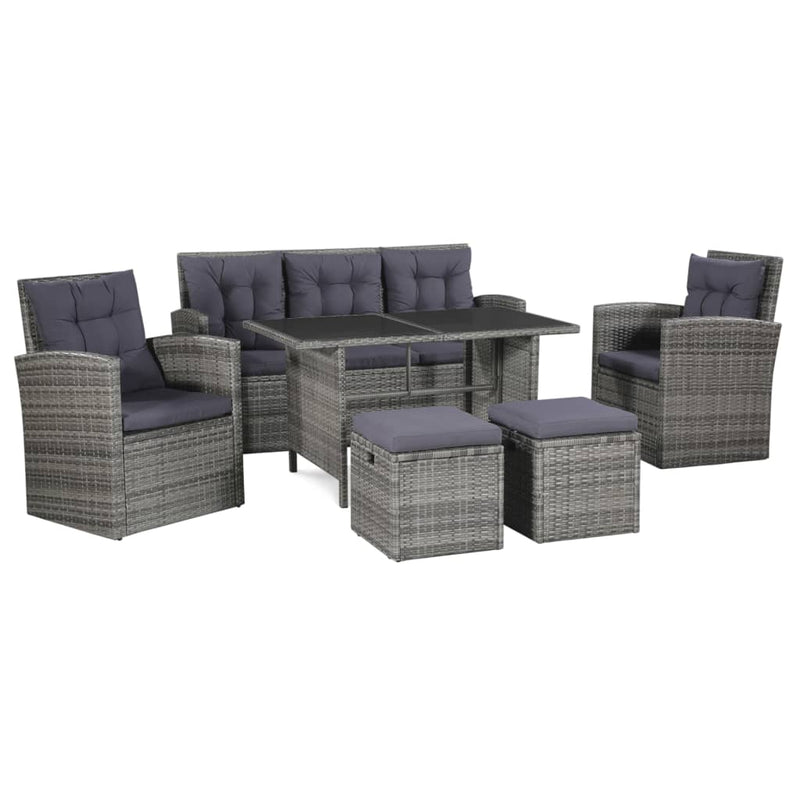 6 Piece Garden Lounge Set with Cushions Poly Rattan Grey Payday Deals