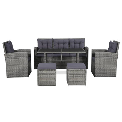 6 Piece Garden Lounge Set with Cushions Poly Rattan Grey Payday Deals