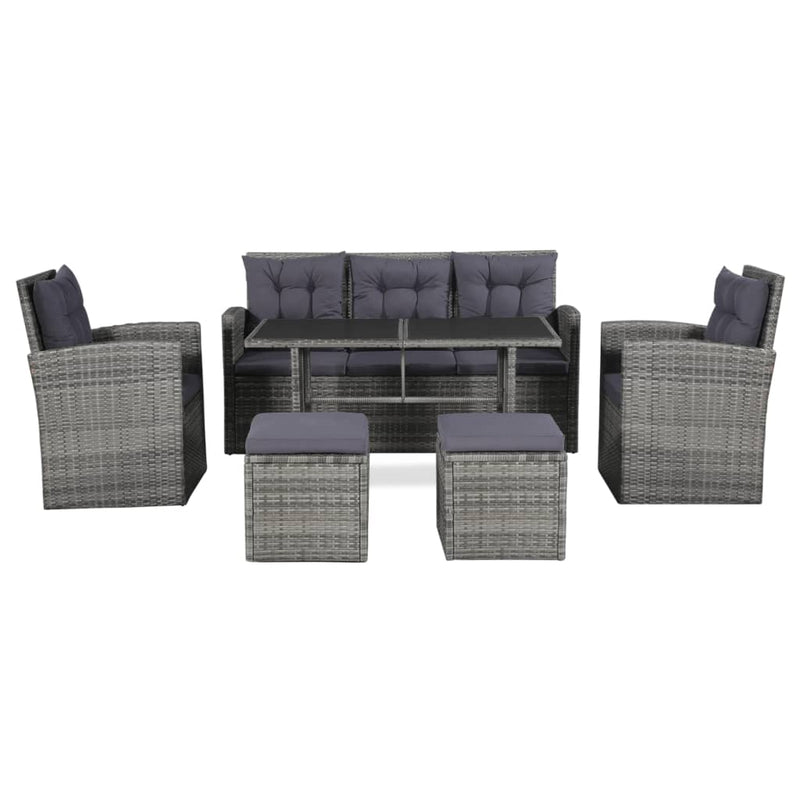 6 Piece Garden Lounge Set with Cushions Poly Rattan Grey Payday Deals