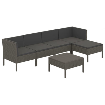 6 Piece Garden Lounge Set with Cushions Poly Rattan Grey Payday Deals