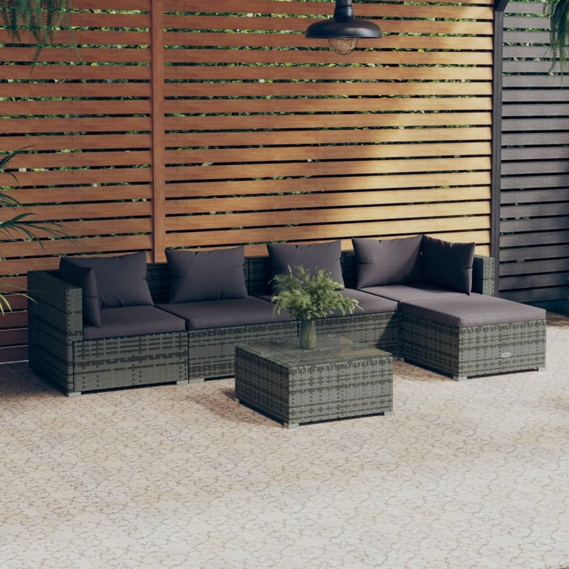 6 Piece Garden Lounge Set with Cushions Poly Rattan Grey Payday Deals