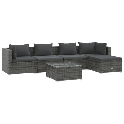 6 Piece Garden Lounge Set with Cushions Poly Rattan Grey Payday Deals