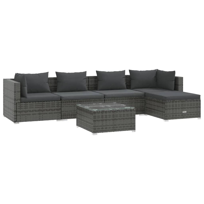 6 Piece Garden Lounge Set with Cushions Poly Rattan Grey Payday Deals
