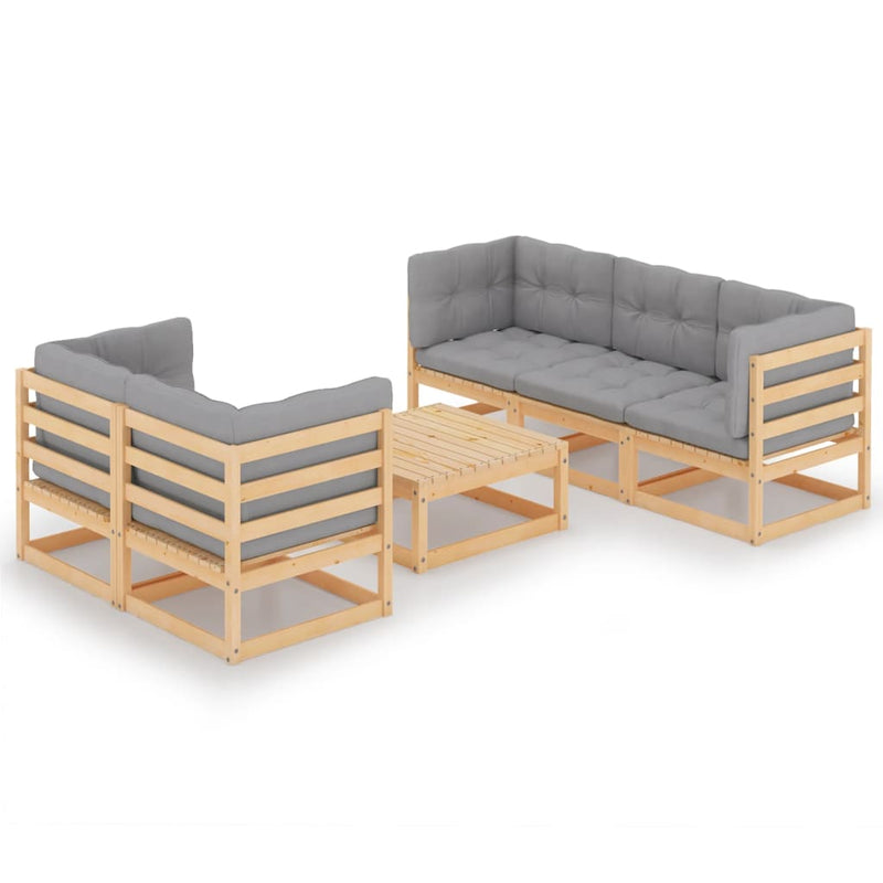6 Piece Garden Lounge Set with Cushions Solid Pinewood Payday Deals