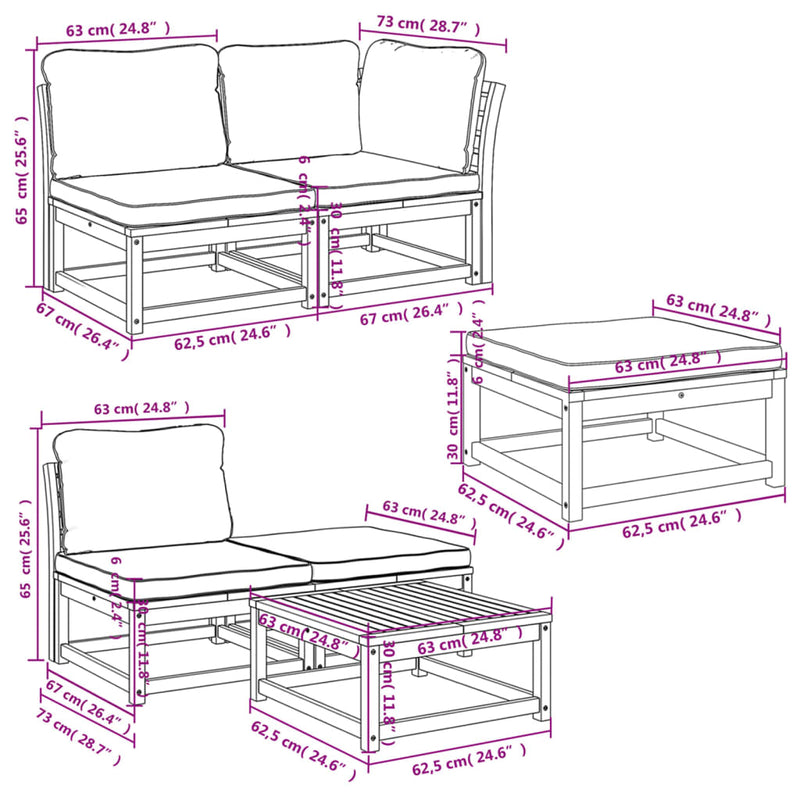 6 Piece Garden Lounge Set with Cushions Solid Wood Acacia Payday Deals