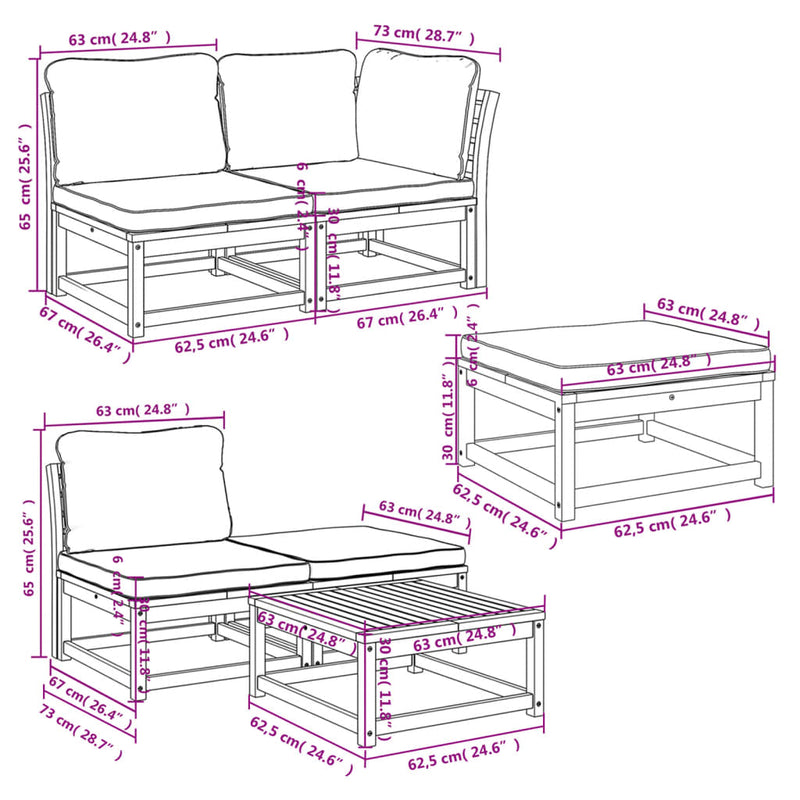 6 Piece Garden Lounge Set with Cushions Solid Wood Acacia Payday Deals