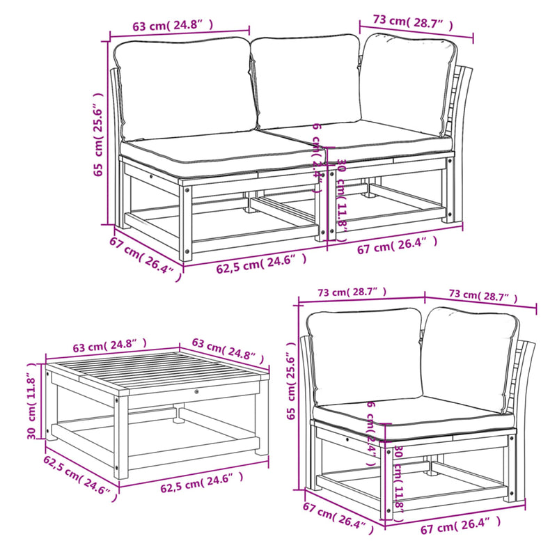 6 Piece Garden Lounge Set with Cushions Solid Wood Acacia Payday Deals
