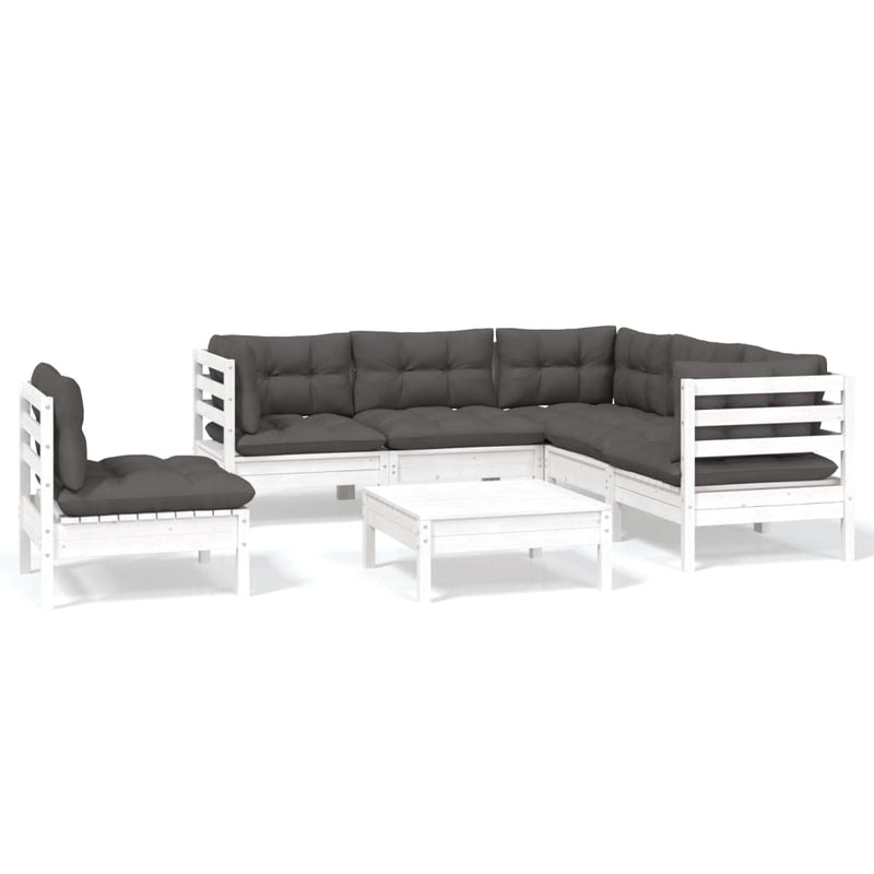 6 Piece Garden Lounge Set with Cushions White Pinewood Payday Deals