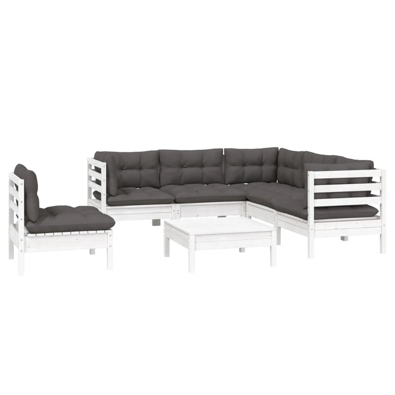 6 Piece Garden Lounge Set with Cushions White Pinewood Payday Deals