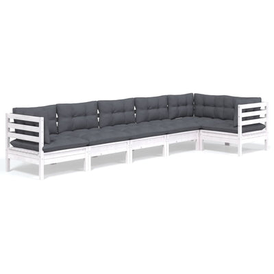 6 Piece Garden Lounge Set with Cushions White Pinewood Payday Deals