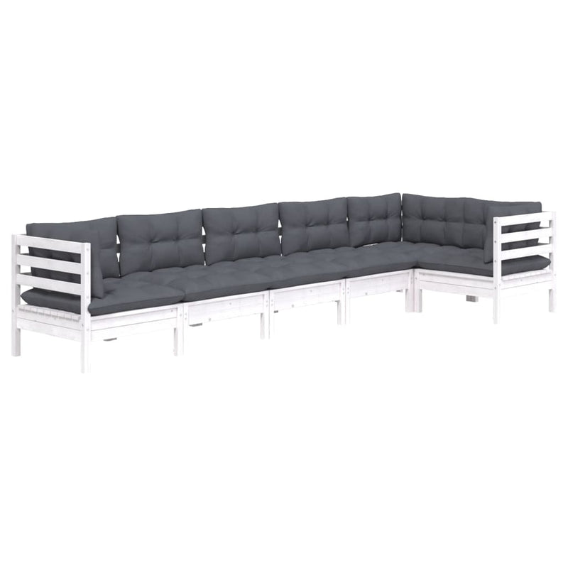 6 Piece Garden Lounge Set with Cushions White Pinewood Payday Deals