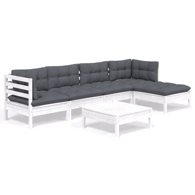 6 Piece Garden Lounge Set with Cushions White Pinewood Payday Deals