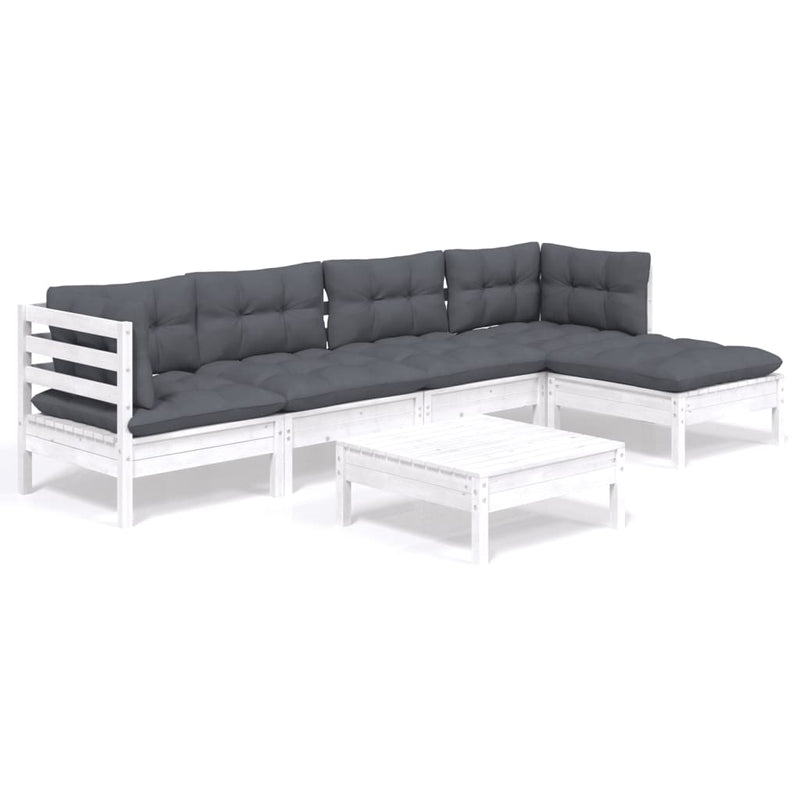 6 Piece Garden Lounge Set with Cushions White Pinewood Payday Deals