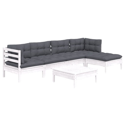 6 Piece Garden Lounge Set with Cushions White Pinewood Payday Deals