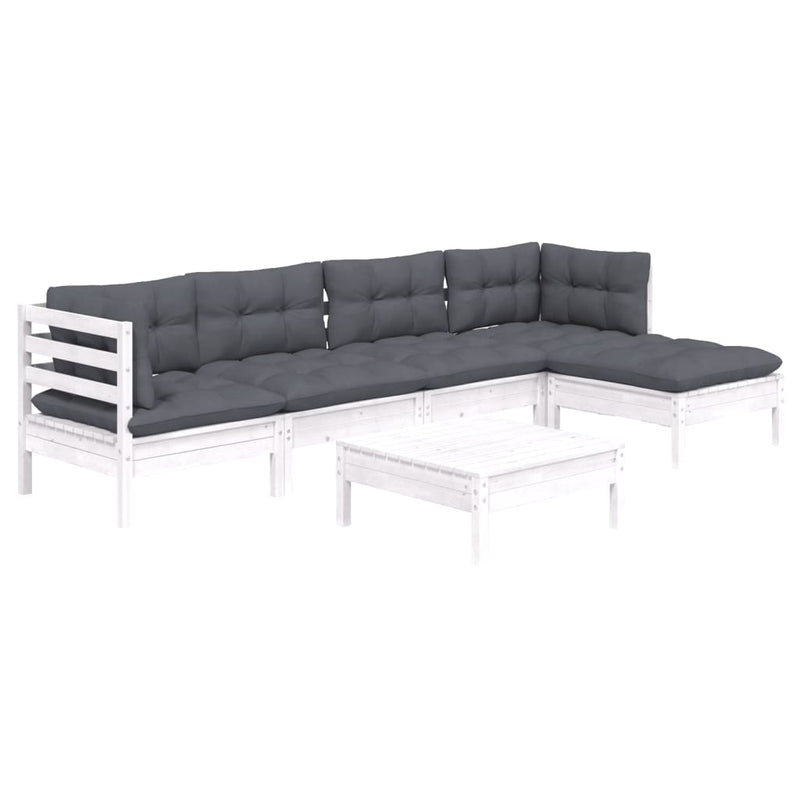 6 Piece Garden Lounge Set with Cushions White Pinewood Payday Deals