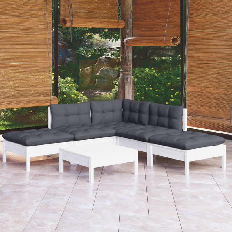 6 Piece Garden Lounge Set with Cushions White Pinewood Payday Deals