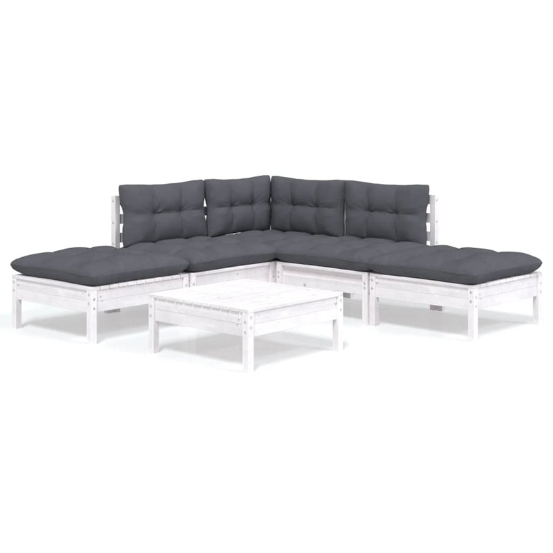 6 Piece Garden Lounge Set with Cushions White Pinewood Payday Deals