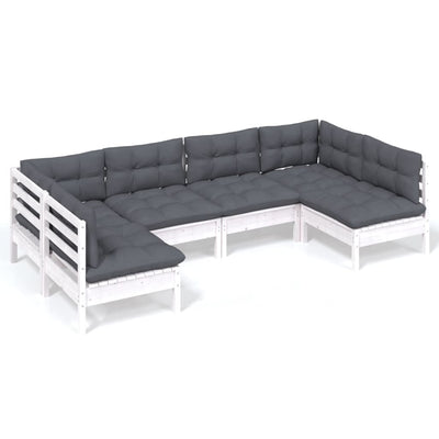 6 Piece Garden Lounge Set with Cushions White Solid Pinewood Payday Deals