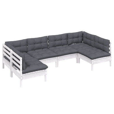 6 Piece Garden Lounge Set with Cushions White Solid Pinewood Payday Deals