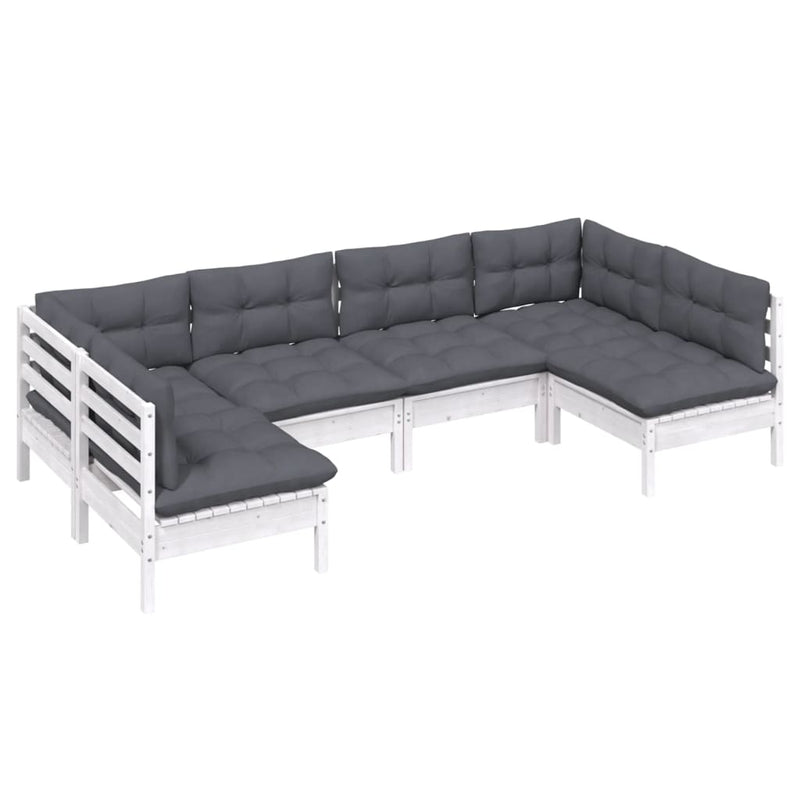 6 Piece Garden Lounge Set with Cushions White Solid Pinewood Payday Deals