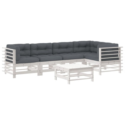 6 Piece Garden Lounge Set with Cushions White Solid Wood Payday Deals