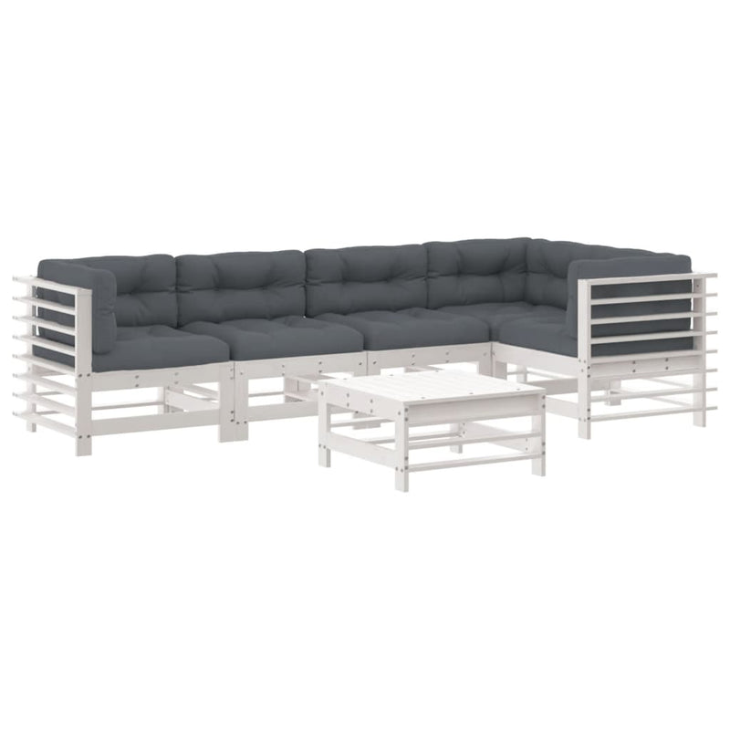 6 Piece Garden Lounge Set with Cushions White Solid Wood Payday Deals