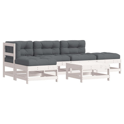 6 Piece Garden Lounge Set with Cushions White Solid Wood Payday Deals