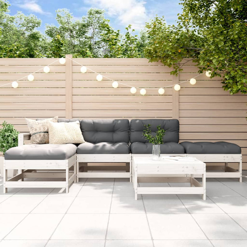 6 Piece Garden Lounge Set with Cushions White Solid Wood Payday Deals