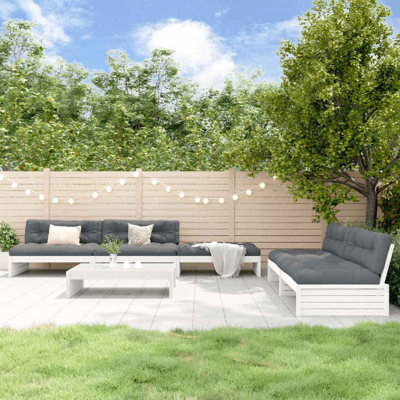 6 Piece Garden Lounge Set with Cushions White Solid Wood Payday Deals