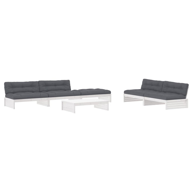 6 Piece Garden Lounge Set with Cushions White Solid Wood Payday Deals