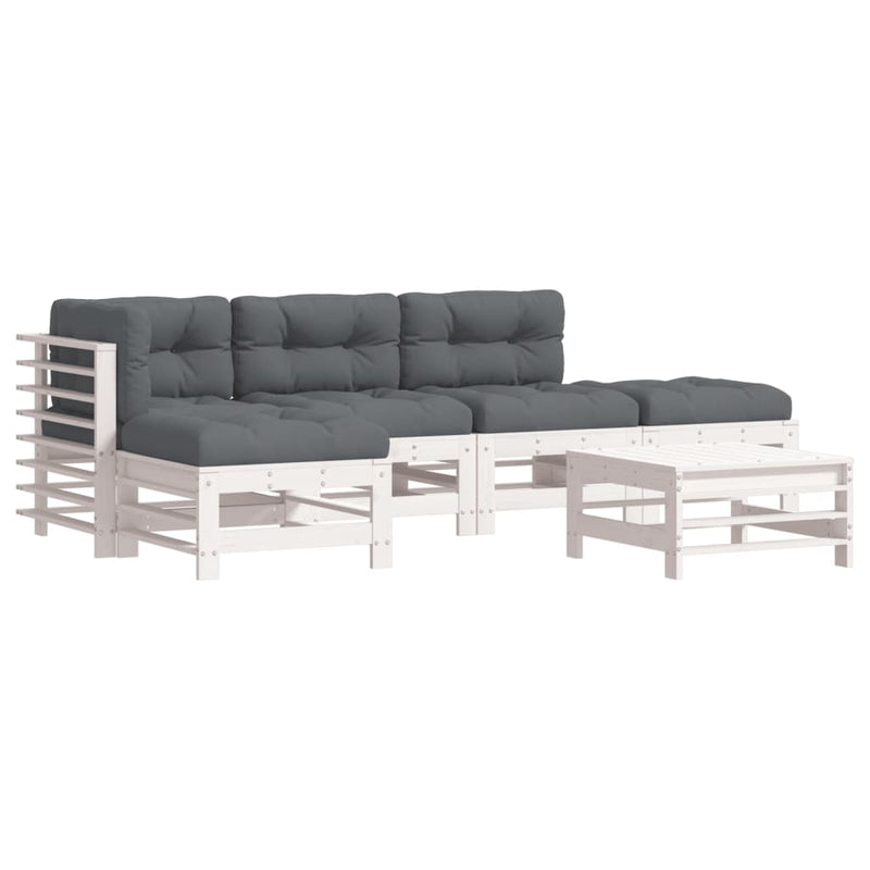 6 Piece Garden Lounge Set with Cushions White Solid Wood Payday Deals