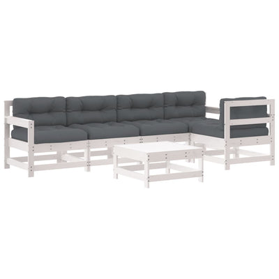 6 Piece Garden Lounge Set with Cushions White Solid Wood Payday Deals