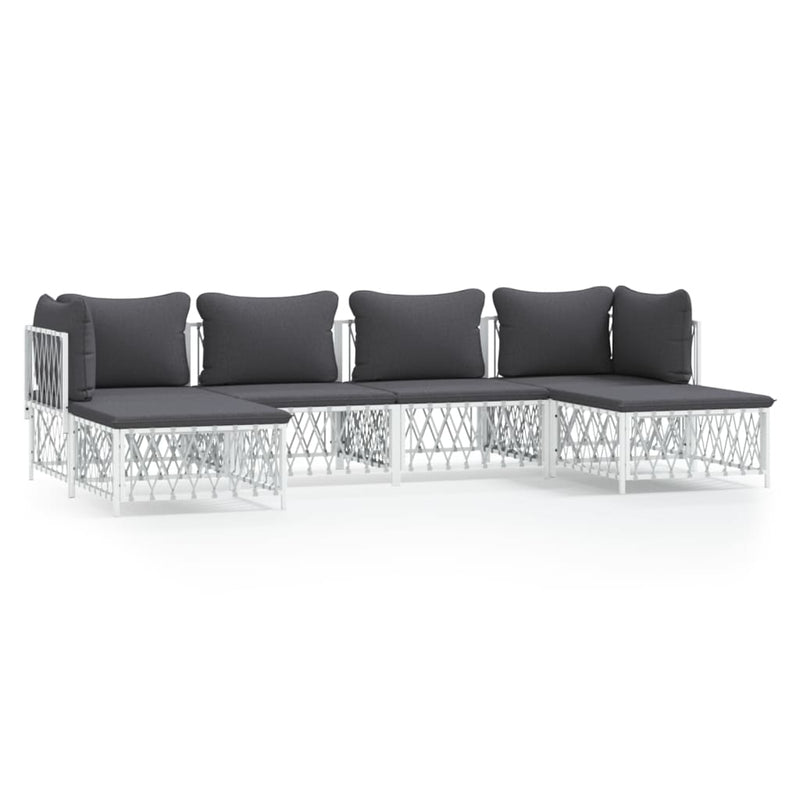 6 Piece Garden Lounge Set with Cushions White Steel Payday Deals