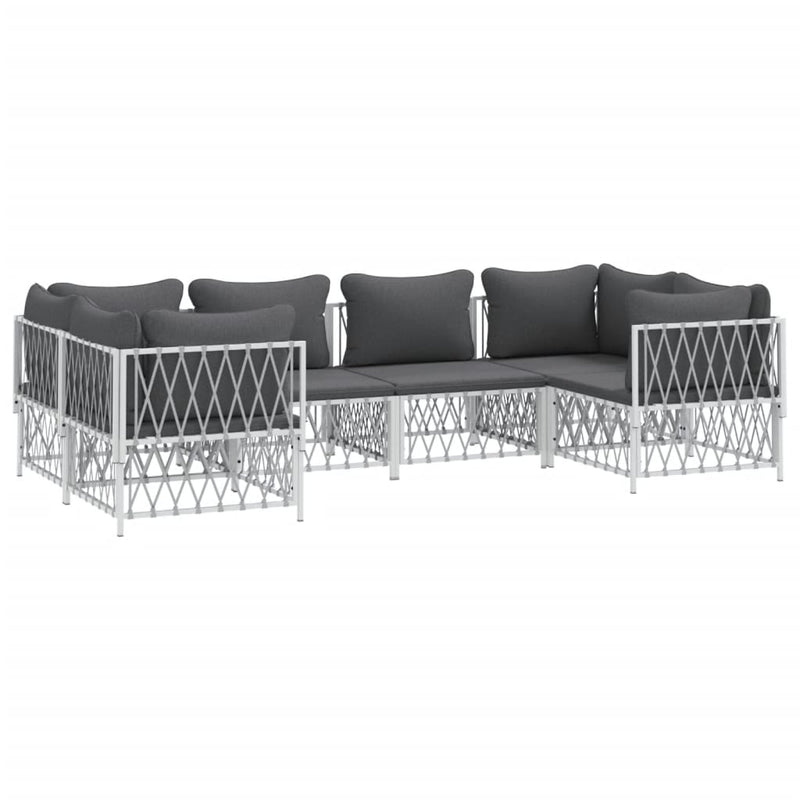6 Piece Garden Lounge Set with Cushions White Steel Payday Deals