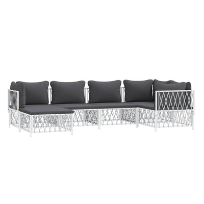 6 Piece Garden Lounge Set with Cushions White Steel Payday Deals