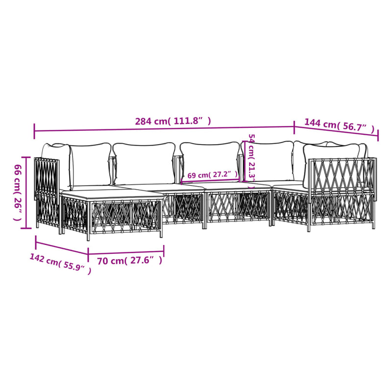 6 Piece Garden Lounge Set with Cushions White Steel Payday Deals
