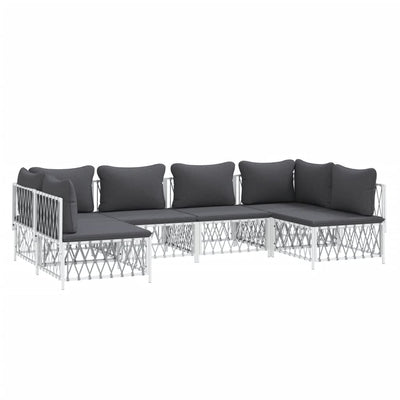 6 Piece Garden Lounge Set with Cushions White Steel Payday Deals