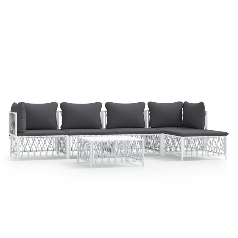 6 Piece Garden Lounge Set with Cushions White Steel Payday Deals