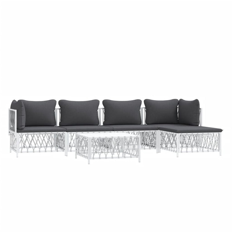 6 Piece Garden Lounge Set with Cushions White Steel Payday Deals
