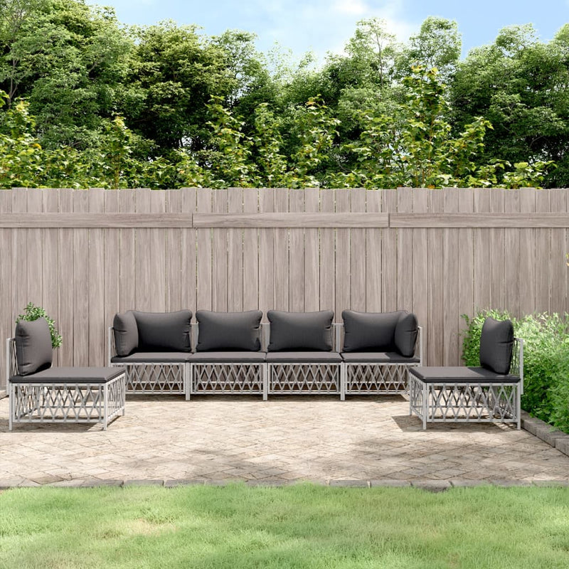 6 Piece Garden Lounge Set with Cushions White Steel Payday Deals