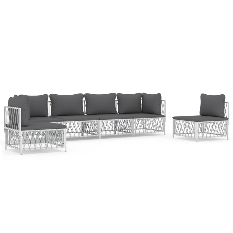 6 Piece Garden Lounge Set with Cushions White Steel Payday Deals