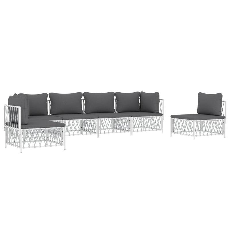 6 Piece Garden Lounge Set with Cushions White Steel Payday Deals