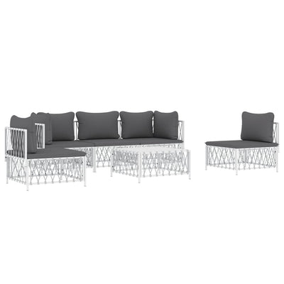 6 Piece Garden Lounge Set with Cushions White Steel Payday Deals