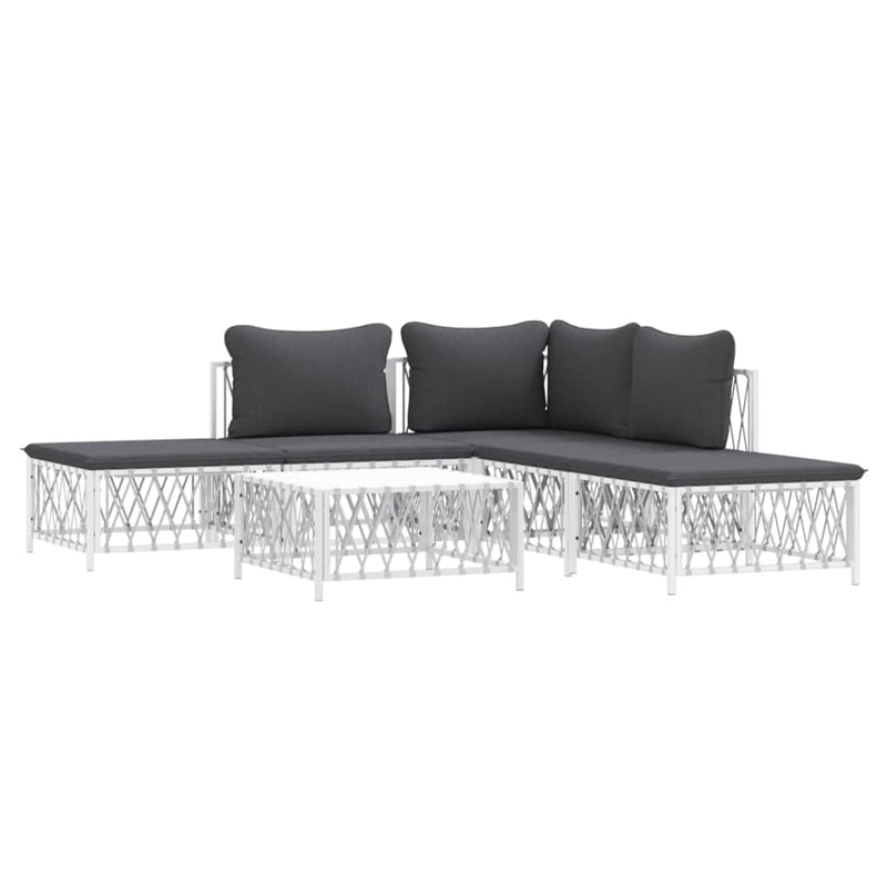6 Piece Garden Lounge Set with Cushions White Steel Payday Deals