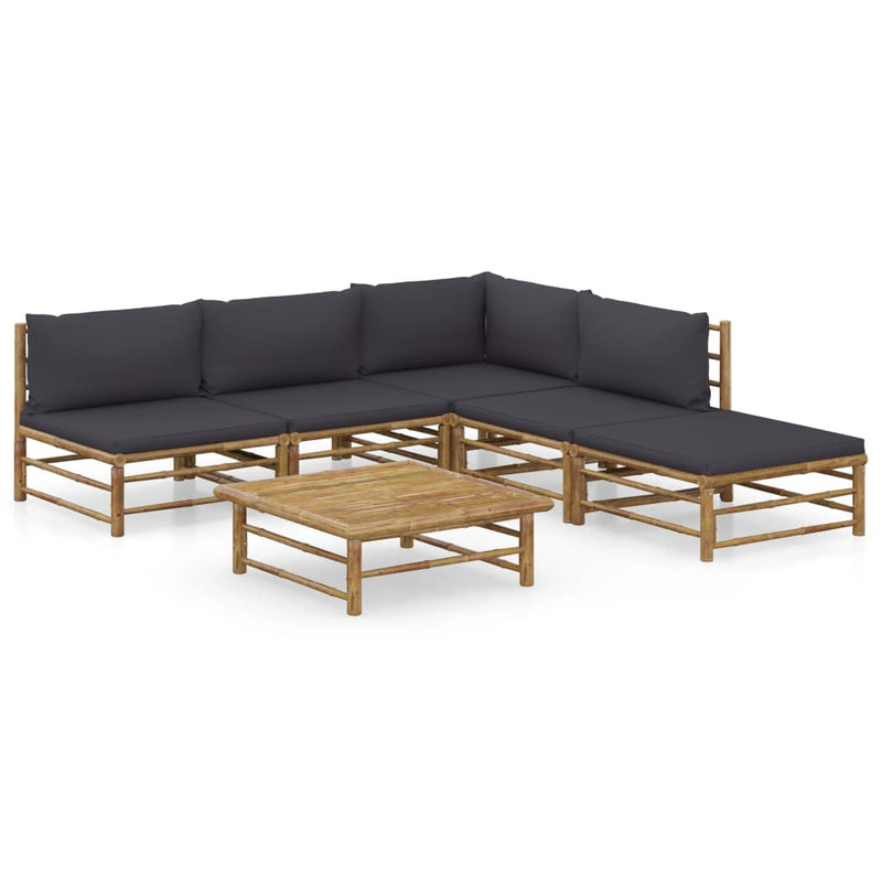 6 Piece Garden Lounge Set with Dark Grey Cushions Bamboo Payday Deals