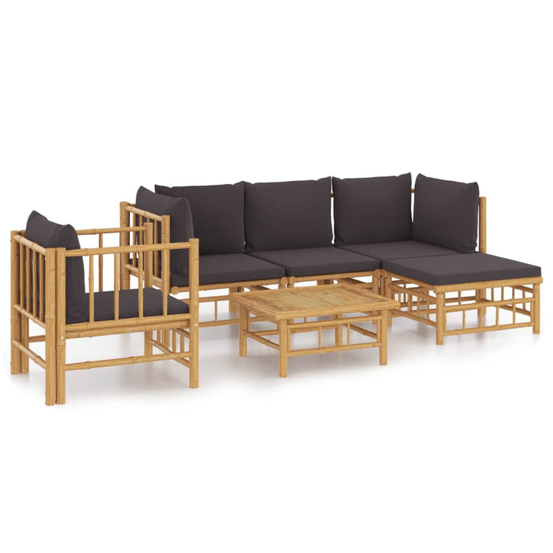 6 Piece Garden Lounge Set with Dark Grey Cushions  Bamboo Payday Deals